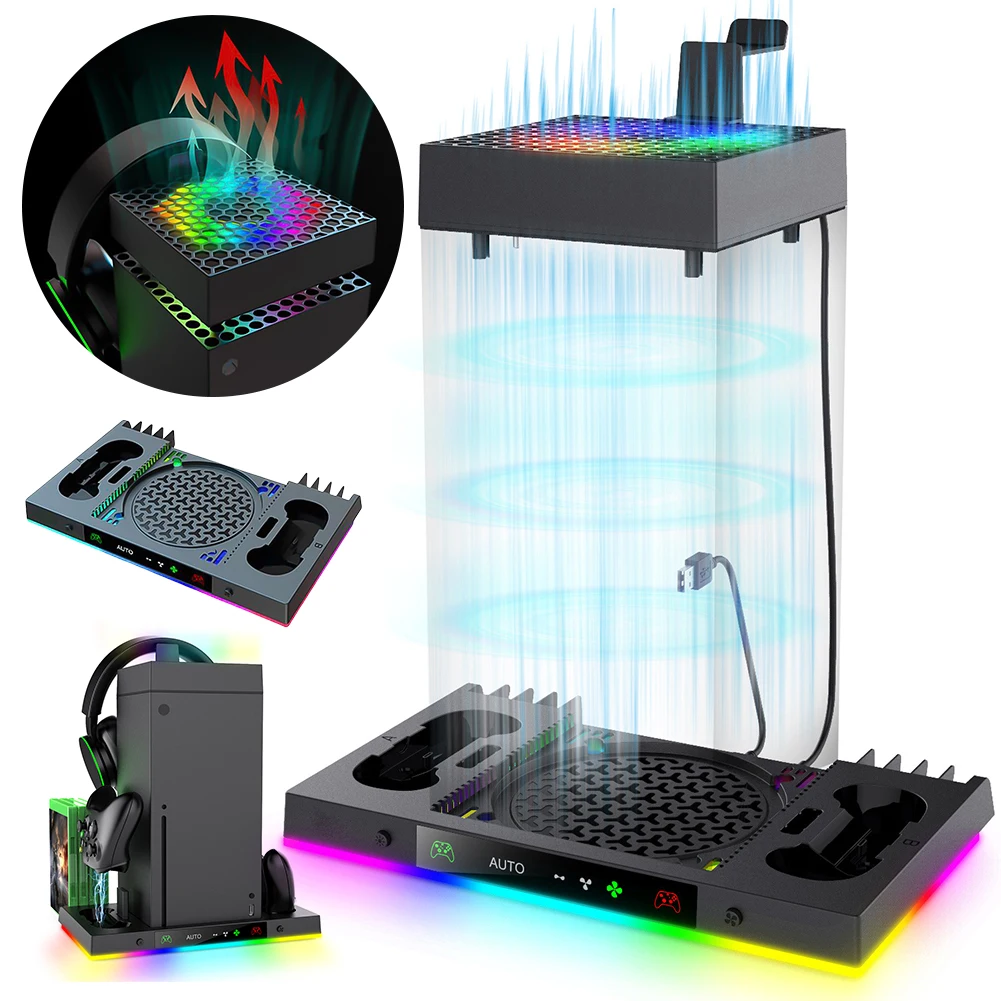 

RGB Cooling Charging Dock with Headphone Stand and Game Controller Holder for Xbox Series X Console and Accessories