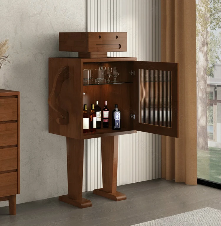 Retro Living Room Wall Home Floor Standing Storage Cabinet Wooden Robot Wine Side Cabinet for Home Decor