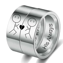 2/Pcs Cartoon Anime Image Love Couple Ring 8MM Fashion Punk Stainless Steel Men's And Women's Engagement Charm Jewelry