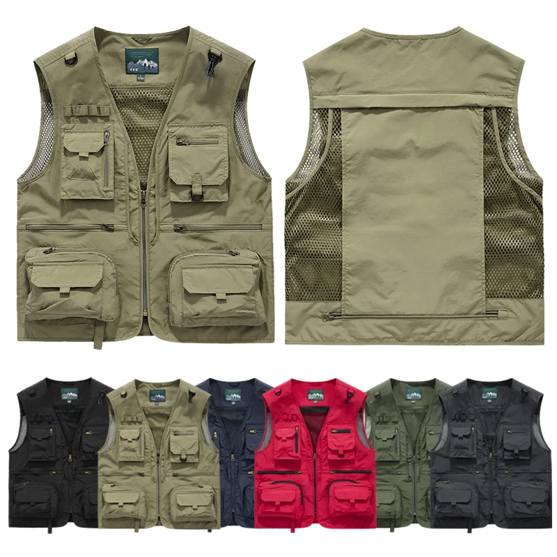 Summer work vest men\'s multi-bag mesh sleeveless jacket outdoor mountaineering sports hunting fishing tactical vest 6XL