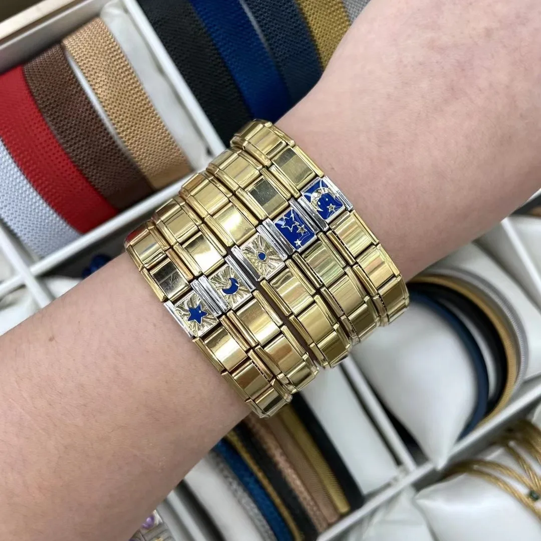 Moda de aço inoxidável italiano elástico charme pulseira 9mm largura pulseira design simples meninas das mulheres dos homens diy jóias presentes