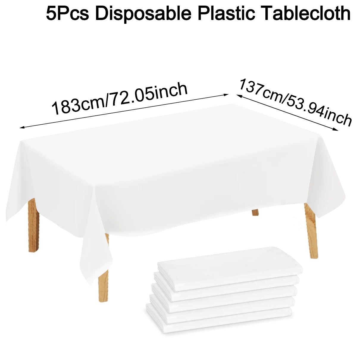 183 x 137 cm, solide weiße Tischdecke, Einweg-Tischdecken aus Kunststoff für Geburtstagsfeier, Hochzeit, Dekoration, Heim-Esstisch-Dekoration
