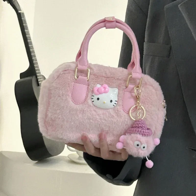 MBTI Pink Hello Kitty Womens Handbag Plush Elegant Cute Fluffy Korean Fashion Shoulder Bag Youth Ladies Designer Crossbody Bag