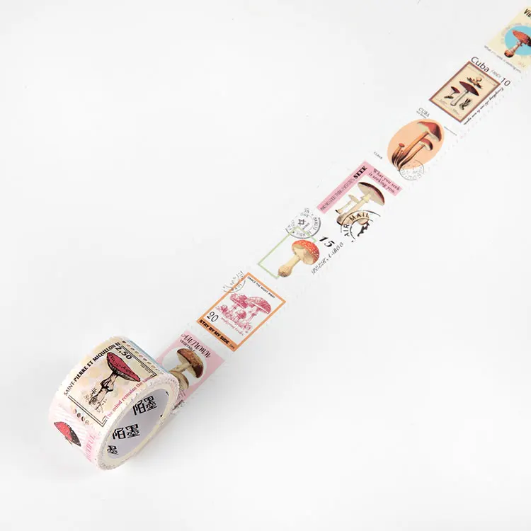 1 rol decoratieve tape uit de vintage stempelcollectie, geschikt voor cadeauverpakkingen, journalcollages en het decoreren van enveloppen.