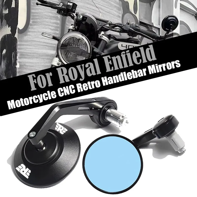 Espejos de extremo de barra de motocicleta, retrovisor Retro con punta de manillar para Royal Enfield Bullet/Meteor/Classic 350 500 Interceptor 650
