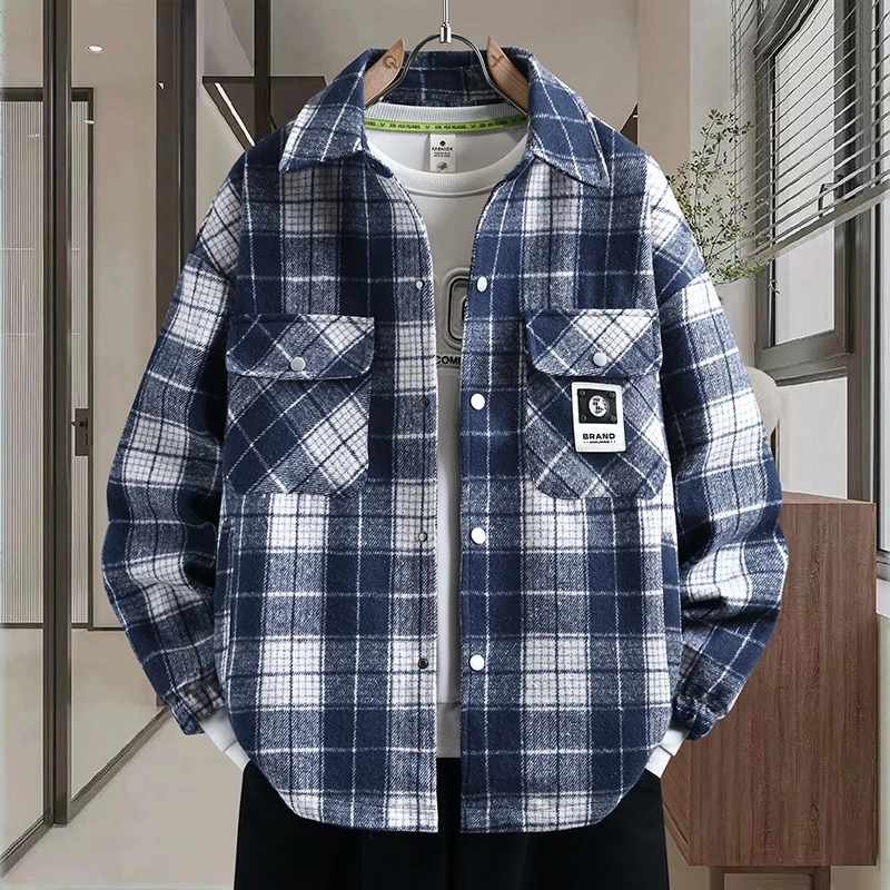 

Мужская клетчатая рубашка в гонконгском стиле, свободного кроя, с длинным рукавом, весна-осень, новая, в стиле ретро, для подростков, повседневная, из полиэфирного волокна