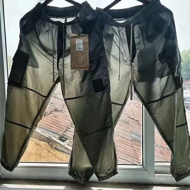 Quick-drying Casual Cargo Pants Men Elastic Waist Sports Gym Sweatpants Summer Fitness Breathable Black Pants Men's Clothing