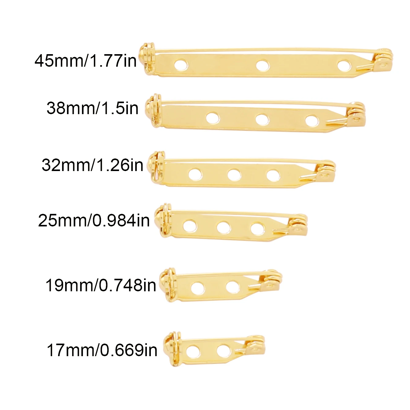 Afbeelding 3: 10 stks 17-45mm Broche Clip Base Pins Zilver/Goud Kleur Blank Safe Lock Broche Pin Base Badge houder Voor DIY Sieraden Maken