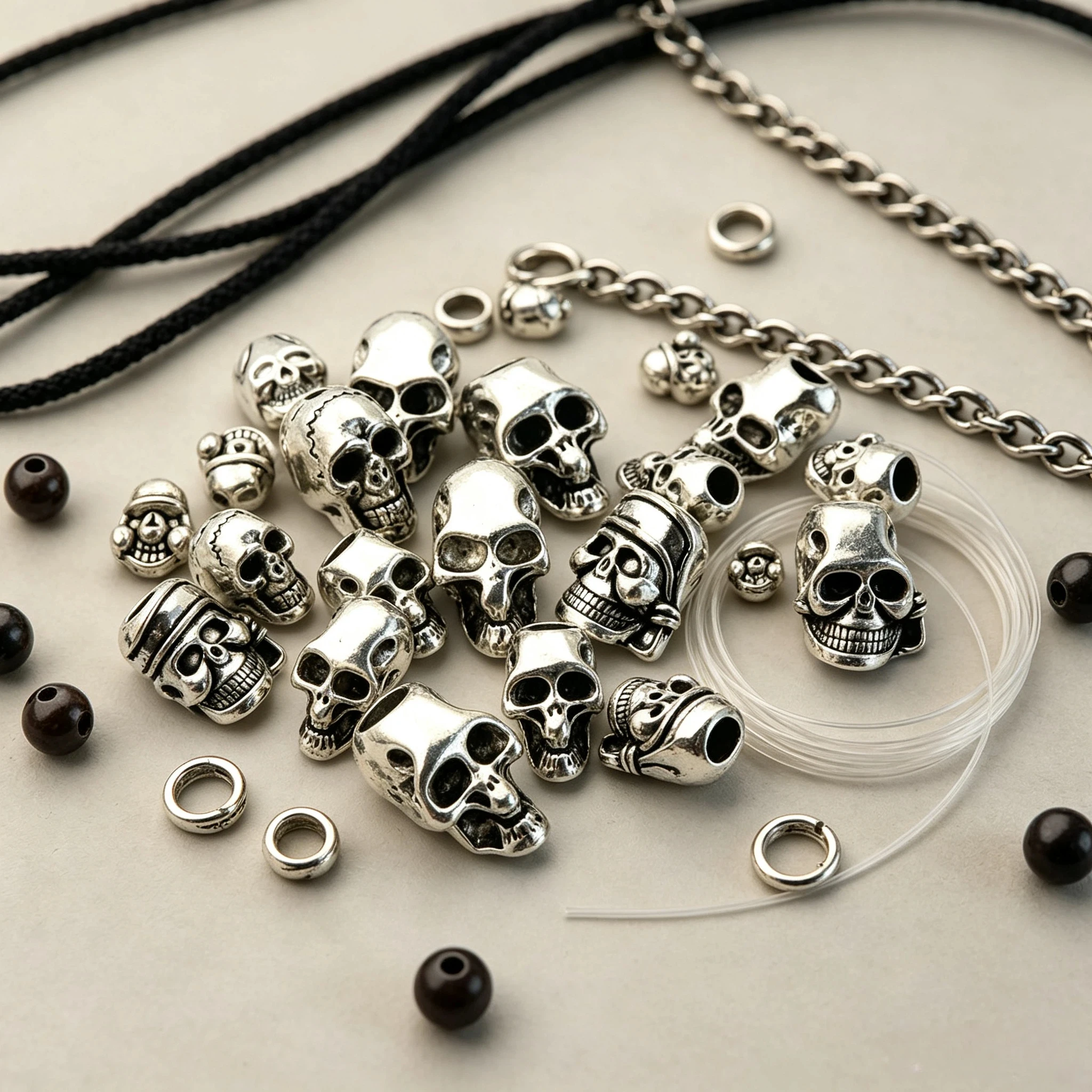 20 Stück/Packung tibetische silberne Totenkopf-Metallperlen für Schmuckherstellung, handgefertigte Armbänder, Halsketten, Schmuckzubehör – Detail 13