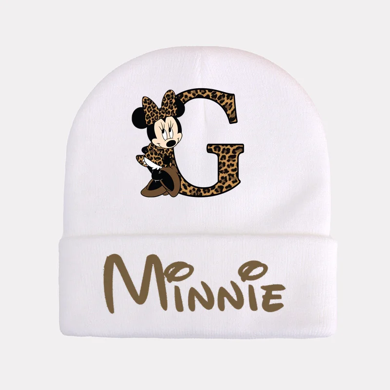 Disney-gorros de punto con letras en inglés de Minnie Mouse para niños, gorros cálidos de Anime de dibujos animados, regalo de cumpleaños, otoño e invierno, A-Z, 26