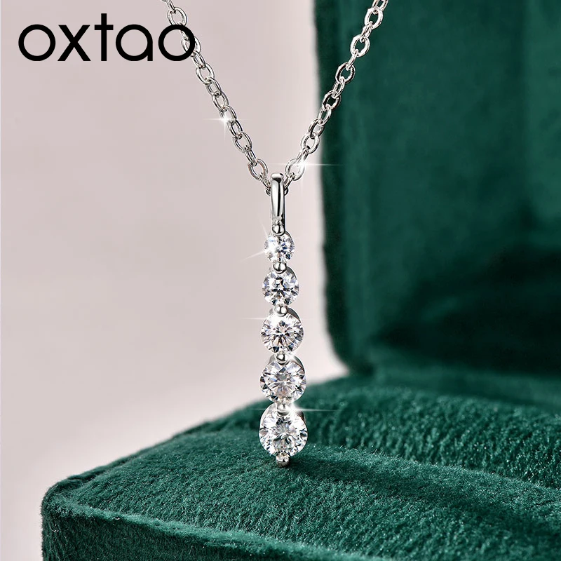 

OXTAO Длинные подвески-колье с кисточками для женщин, позолоченные 14-каратным золотом, с 5 камнями из муассанита, цвет D, VVS1, лабораторные бриллианты, подарок