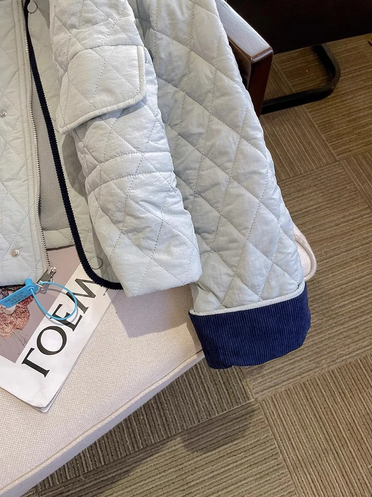 

Faionable Color Blo Cotton Jaet Collared Outerwear for Men And Women Autumn Winter High Waist Slimming Trendy Coat