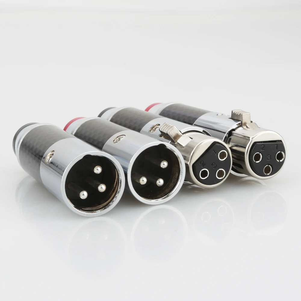 4Pcs(2 pairs) Hi-end Rhodium /Gold Plated Carbon Fiber 3Pin XLR Plug Balanced Cable HIFI XLR Connector