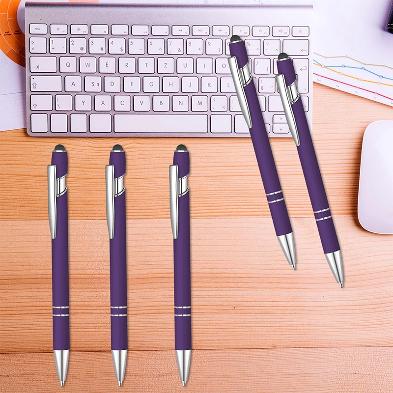 قلم حبر جاف ناعم يعمل باللمس بالمطاط مع طرف قلم ، قلم معدني بحبر أسود ، قلم حبر واحد إلى