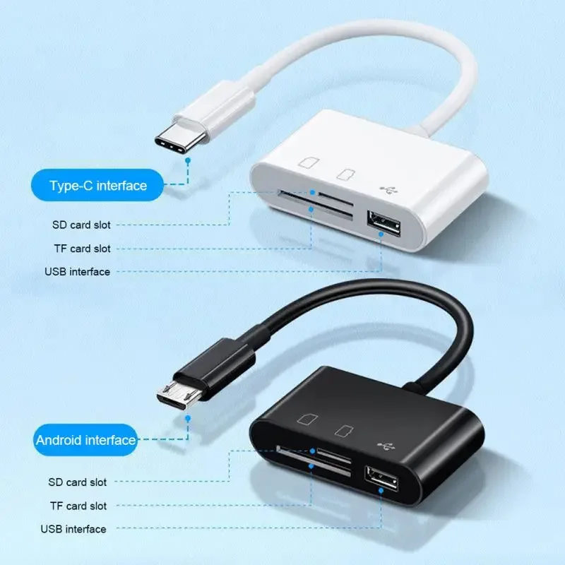 RYRA-Convertisseur de concentrateur multi-ports 3 en 1, type-c vers USB A, adaptateur OTG, lecteur de carte mémoire TF SD, iPhone, Android, ordinateur portable
