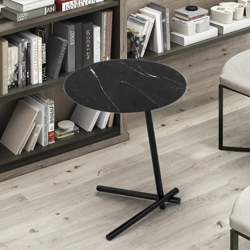 & Stackable Round Sintered Stone Table Top Carbon Steel Tea Table Office Public University School Library Waiting Area Table