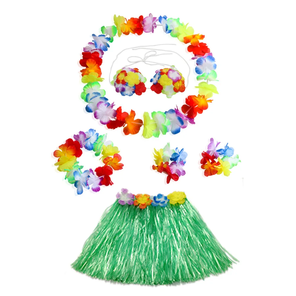 하와이안 댄스 아동용 스커트, Leis 코스튬, 탄성 Luau Grass, 하와이안 꽃 팔찌, 머리띠, 목걸이, 40cm, 5 개, 6 개