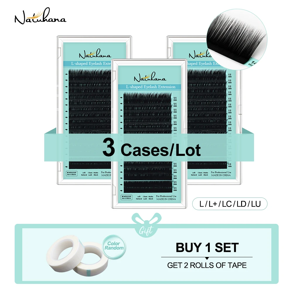 NATUHANA Wholesale 3Cases/lot 8~15Mixed L/L+/LC/LD/LU Curl Matt Black Eyelash Extension Individual PBT Mink False Fake Eyelashes