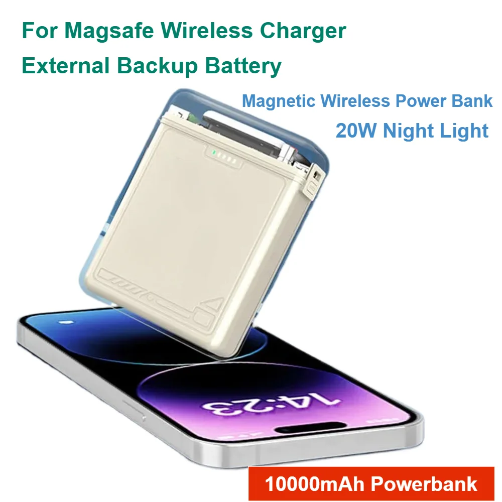 

For Magsafe Wireless Charger External Backup Battery 10000mAh Powerbank 20W Night Light Magnetic Wireless Power Bank