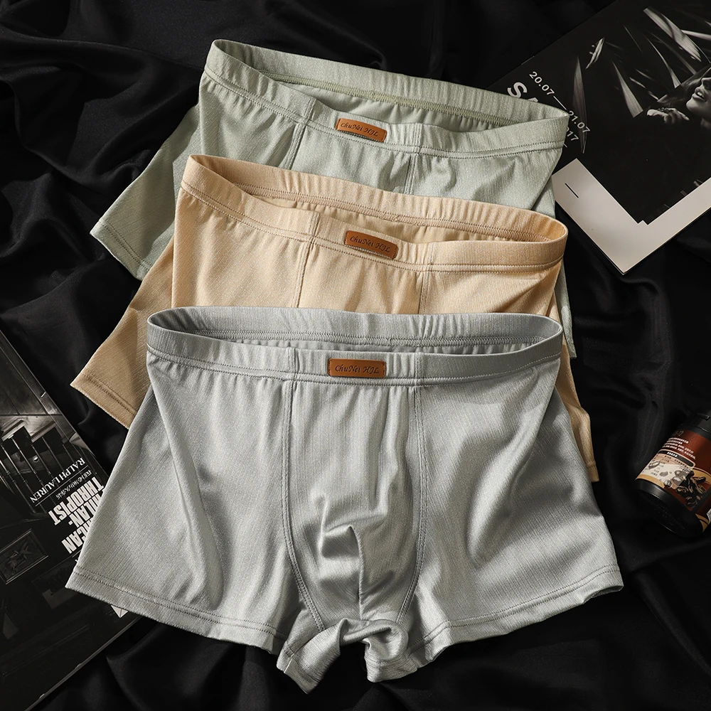 

1/3PCS Luxury Satin-like Ice Silk Smooth Panties Cool Breathable Silk Pouch Boxers Hombre High Elastic Elegant Men's Underwear