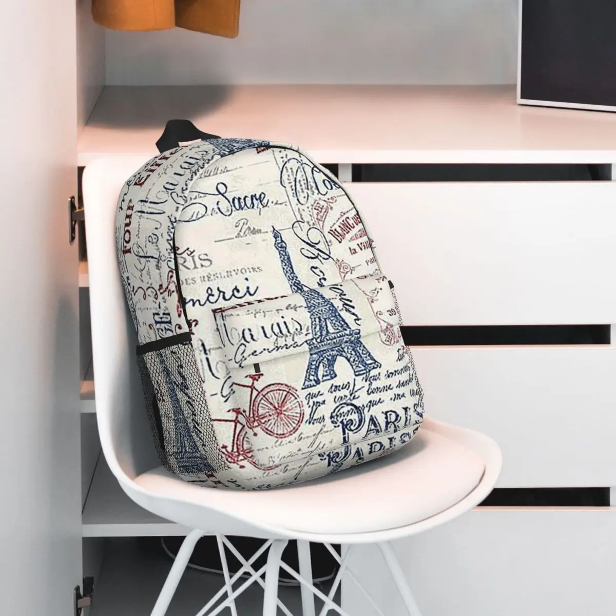 Vintage Paris Postcard Eiffel Tower Backpack Student BookBag Kids School Bag Computer Shoulder Bags for Boys Girls