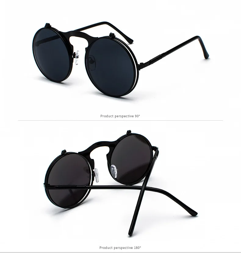 Retro Steampunk Red Round Sunglasses for Men Women Gold Metal Frame Gothic Punk Fashion Glasses for Party Cosplay - view 5
