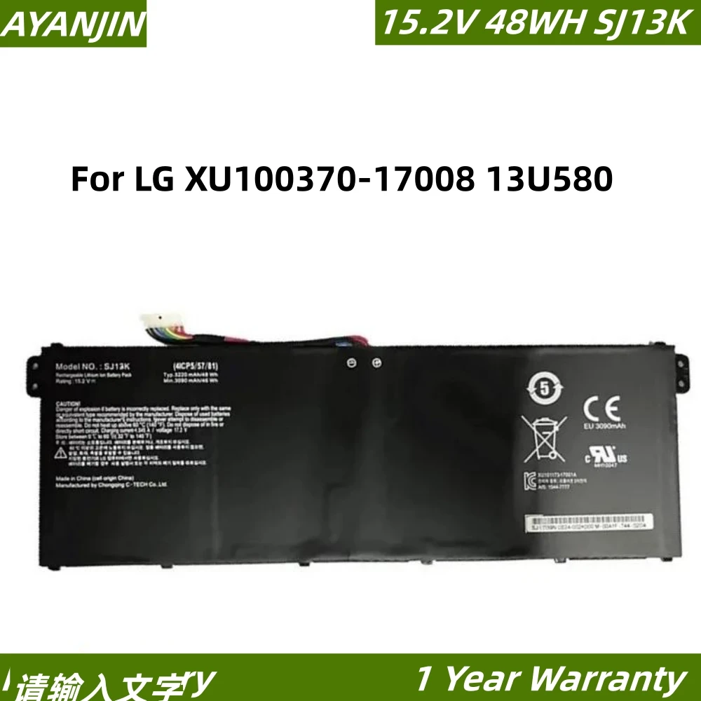 Bateria do portátil SJ13K para LG, computador portátil, 15.2V, 48WH, 3220mAh, XU100370-17008, 13U580