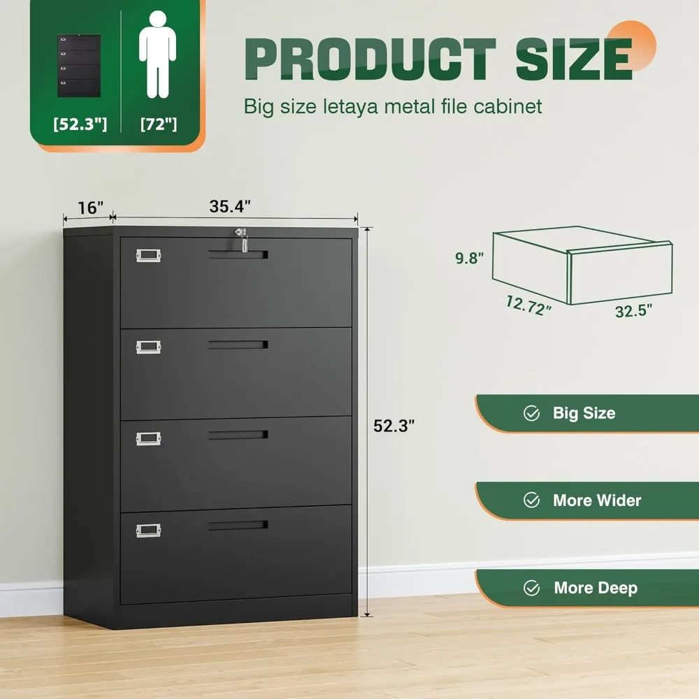File Cabinets,4 Drawer Metal Lateral Filing Organization Storage Cabinets with Lock for Hanging Files Letter/Legal/F4/A4 Size