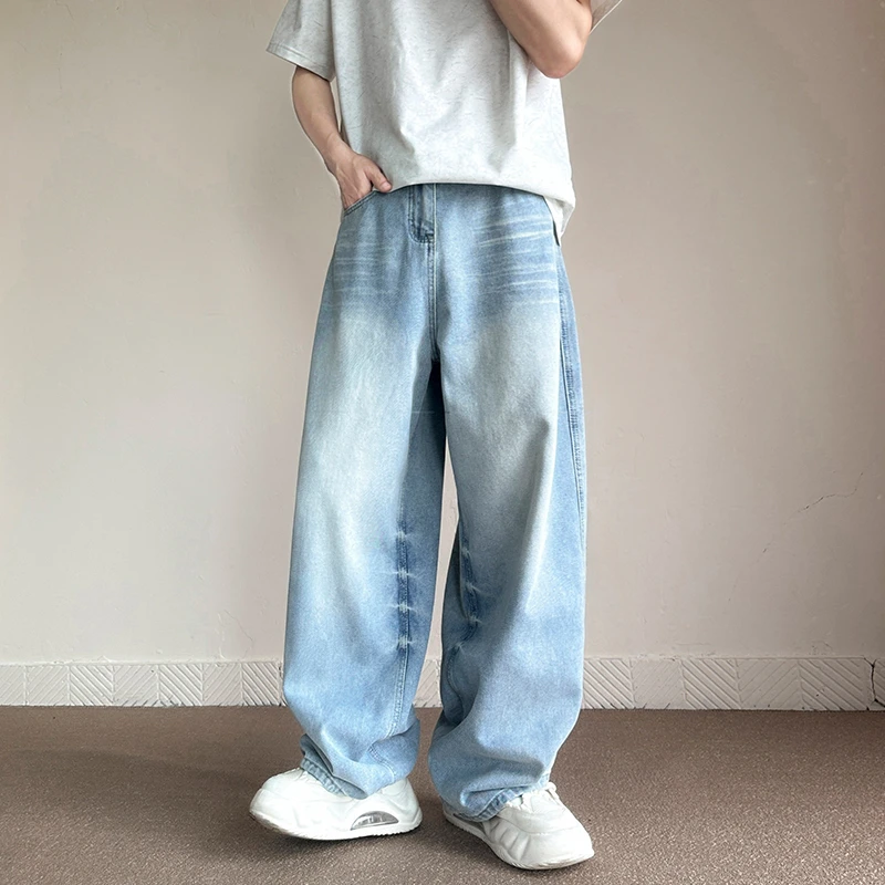 

Fashionable and Comfortable New Hong Kong Style Straight Cut Wide Leg Jeans for Men