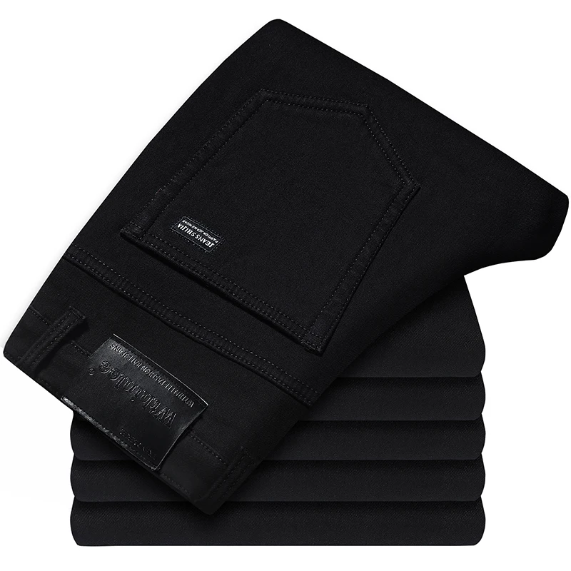 WTHINLEE Jesienne czarne męskie proste dżinsy Business Casual Stretch Klasyczne spodnie dżinsowe Regular Fit Wygodne spodnie dżinsowe męskie