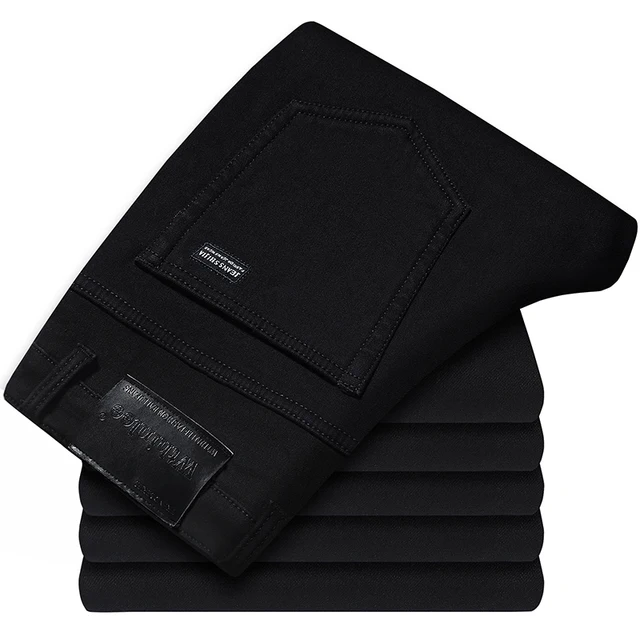 WTHINLEE Jesienne czarne męskie proste dżinsy Business Casual Stretch Klasyczne spodnie dżinsowe Regular Fit Wygodne spodnie dżinsowe męskie