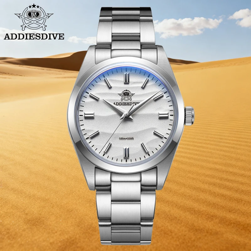 

ADDIESDIVE Men's Quartz Watch Waterproof 100m Desert Dial Dome Glass 36mm Watches For Man 316L Stainless Steel Luxury Wristwatch