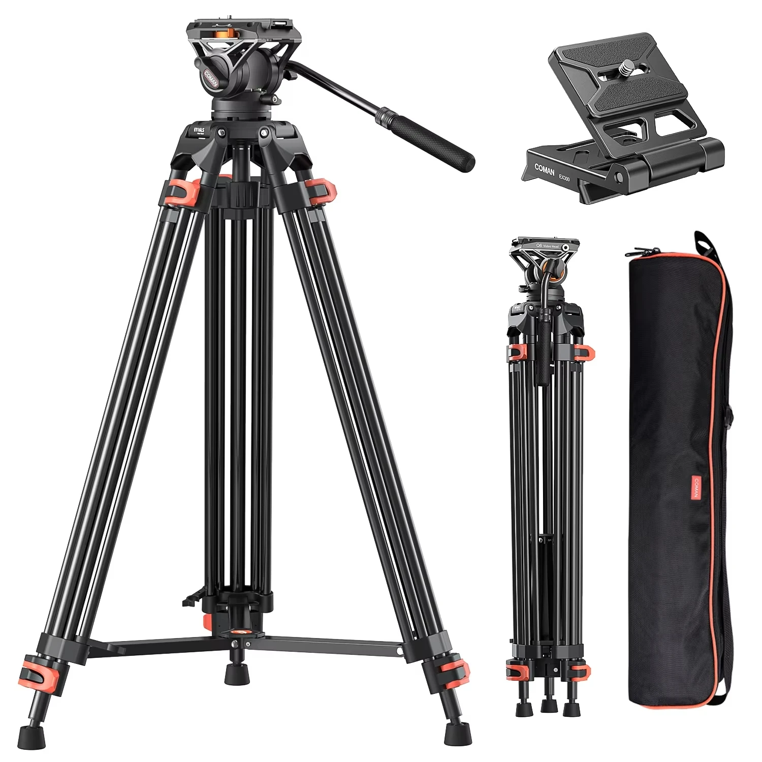 

COMAN FF16LS Aluminium Professional Heavy Duty Tripod Hydraulic Ball Head For DSLR Camera Video Support Max Load 22lb 10kg