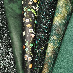 Fogli di pelle glitterata mista verde nero serpente metallico ecopelle pelle pelle cerosa Denim pelle fogli artigianali fai da te Mini rotoli W381