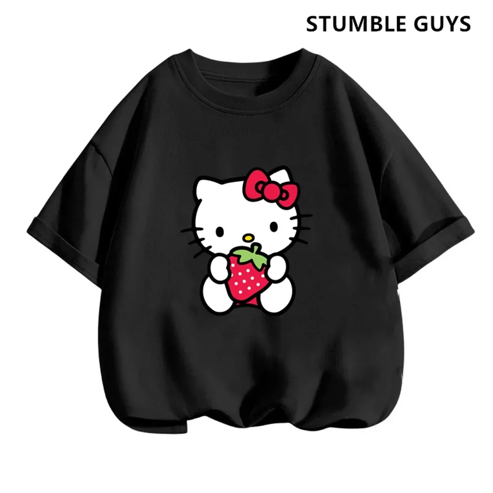 Anime Hello Kitty Tshirt Kids T-Shirts Sets Fashion Women Short Sleeve Baby Boy Clothes Casual Summer Casual Wednesday Tops