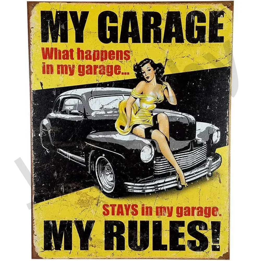 My Garage My Rules Metal Signs Vintage Posters Plate Wall Decor for Garage Repair Shop Bars Cafe Clubs Pubs Retro Decoration