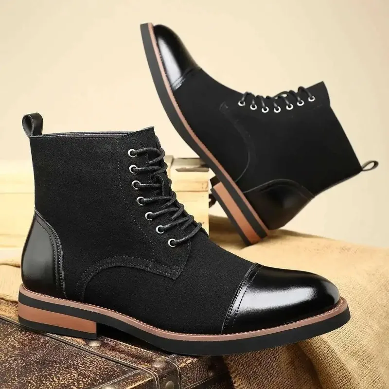 

Luxury Men's Shoes High Quality Suede Leather Boots Classic Business Dress Boots for Men Lace Up Ankle Booties Botas Para Hombre