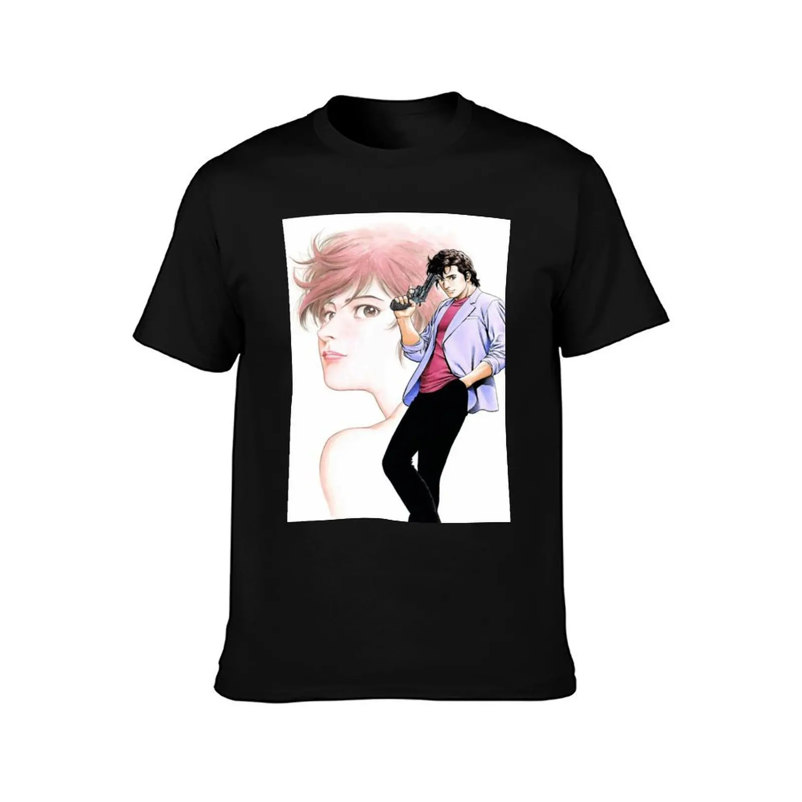 City Hunter (Nicky Larson) - Ryo Saeba & Kaori T-Shirt, Summer Casual Cotton Tee, Oversized Streetwear Tops, Unisex Men Women