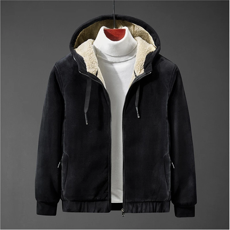 

Winter new plus size fleece casual hooded sweater 8XL 7XL 6XL fashion men's pocket zipper thickened hooded jacket