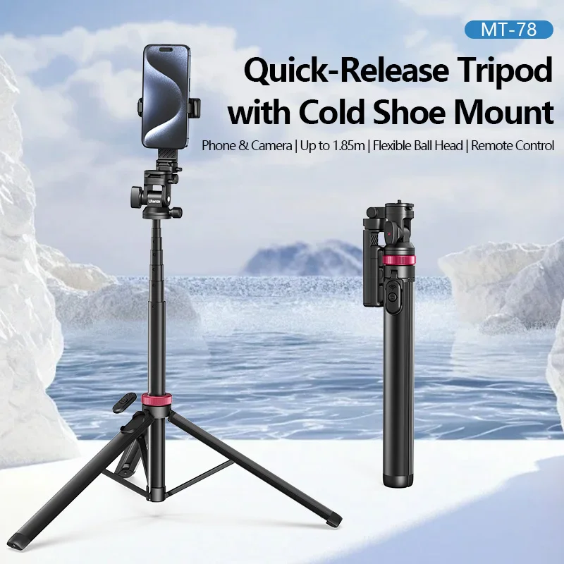 Ulanzi MT-78 Quick-Release Tripod for Camera Smartphone Fill Light Max1.85m Tripod Selfie with Remote Control