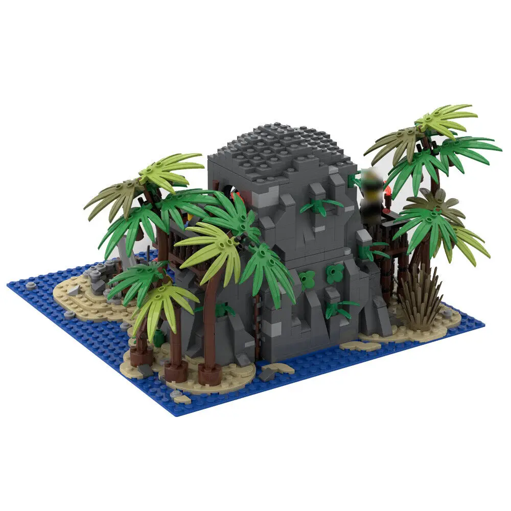 Pirate Island Model with a Boat, Cannon and Palm Trees 1157 Pieces MOC Build