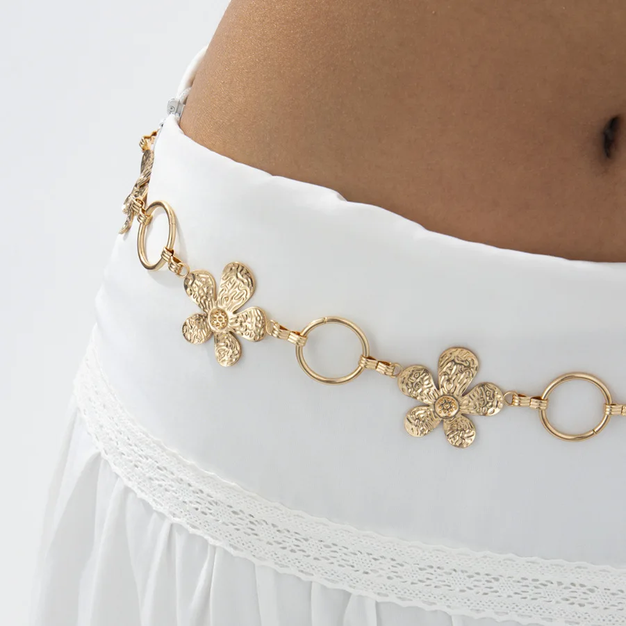 Body Chain Floral Metal Pendant Versatile Resort Vacation Durable Adjustable Premium Gold Tone for Women Summer Beach