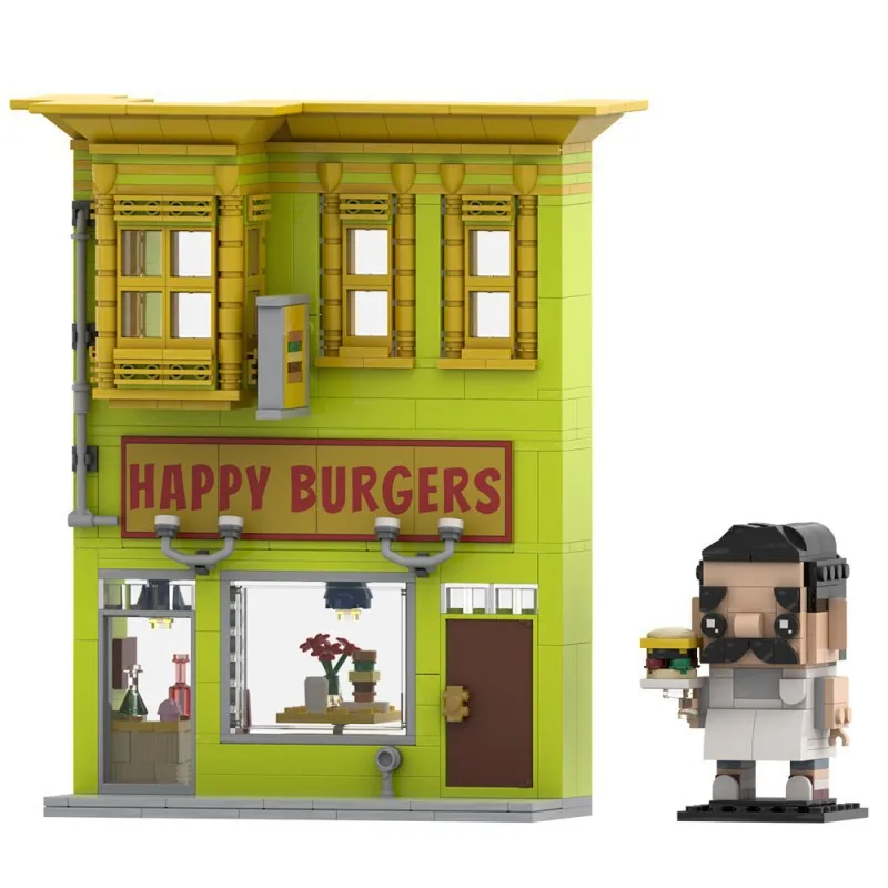 

Набор строительных блоков MOC Bobs Burger Shop из 586 деталей, модель уличной сцены кафе, милая коллекционная модель, подарок для детей и взрослых