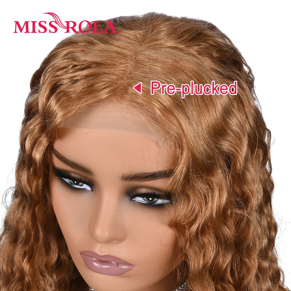 Miss Rola-Peluca de cabello humano ondulado 4x4, postizo de encaje con cierre, 180% de densidad, prearrancado, pelo de bebé brasileño Remy, rizado de agua