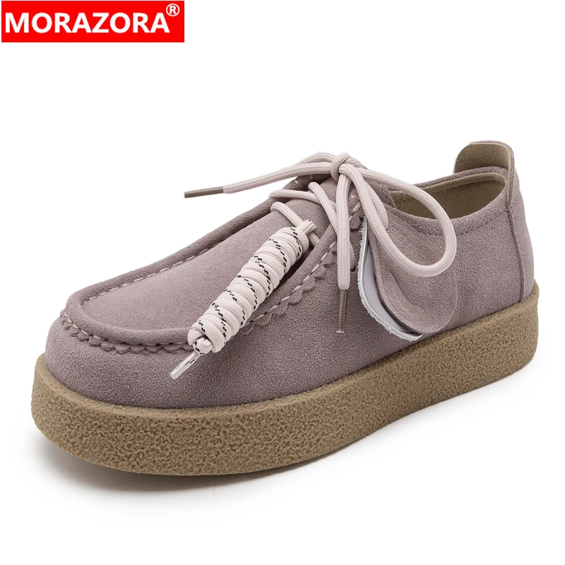 

MORAZORA 9-цветные замшевые женские лоферы на шнуровке, модные повседневные туфли на плоской подошве ярких цветов, туфли на плоской подошве на платформе, женские кроссовки