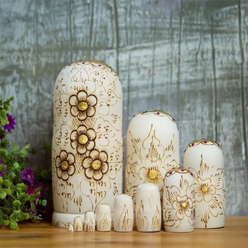 T3LA Russian Nesting Dolls 10 ชิ้นทำมือของเล่นแบบดั้งเดิม Matryoshka ตุ๊กตาซ้อนรัสเซียแบบดั้งเดิม