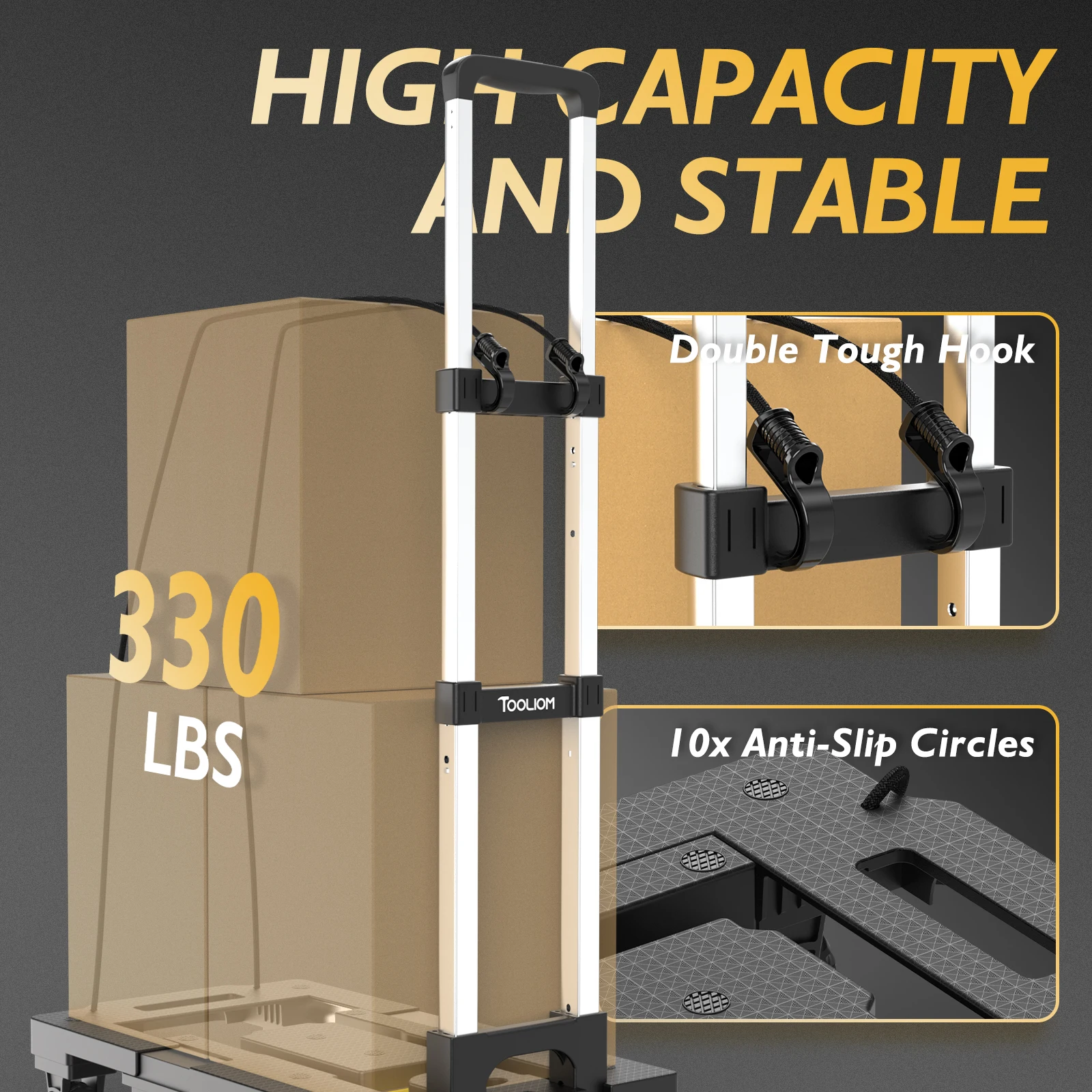 TOOLIOM 600LB Folding Hand Truck, Heavy Duty Collapsible Dolly Cart with 7 Wheels & Extendable Base