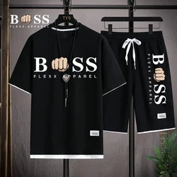 BSS FLEXX APPAREL Men's Two Piece Casual T-shirt and Shorts Set Men's Sports Set Fashion Short sleeved Sports Set Men's Set