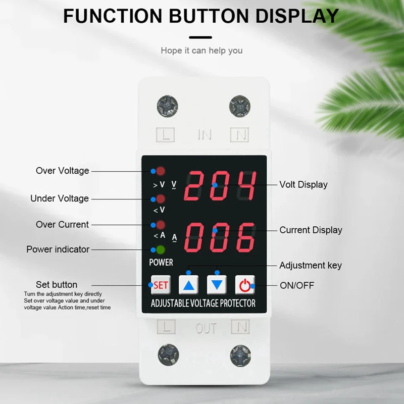 Din Rail Dual Display Relay Device Protector Relay And Under Voltage Protective Devices Protector Relay 40A