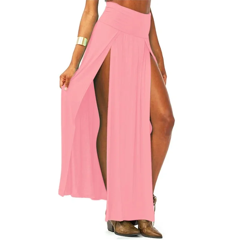 Neu eingetroffen: Sexy Damen-Maxirock mit hoher Taille und doppelten Schlitzen, einfarbig, für den Sommer – Großhandel, Valentinstagsgeschenke – Detail 9